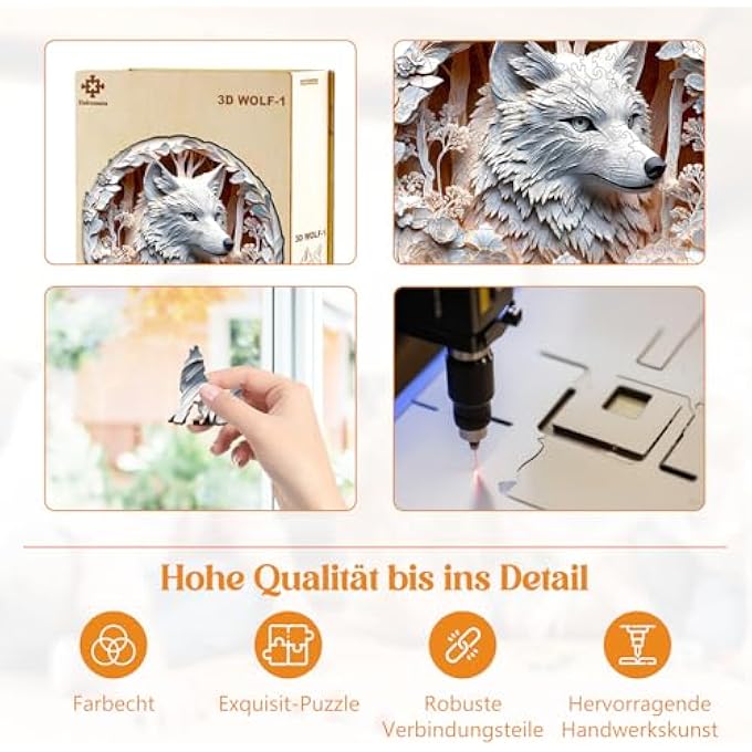 WOODEN PUZZLE ADULTS AND CHILDREN, 3D WOLF-1 CIRCULAR UNIQUE PUZZLE, WOODEN PUZZLE ADULTS WITH WOODEN GIFT BOX (M-200 PIECES) - Image 3